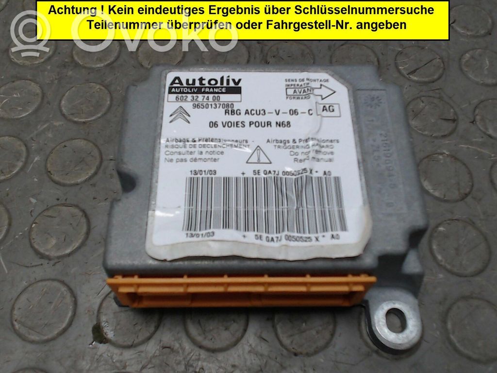 Centralina/modulo airbag   9650137080