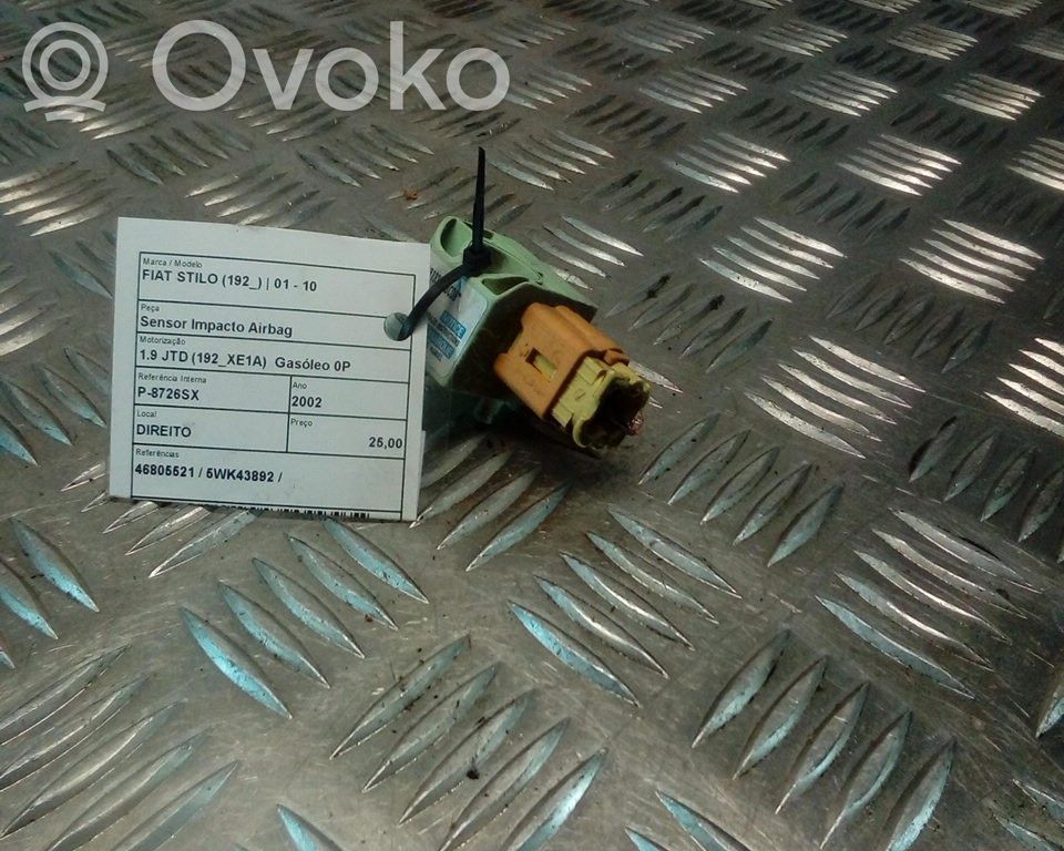 Airbag deployment crash/impact sensor   46805521,5WK43892