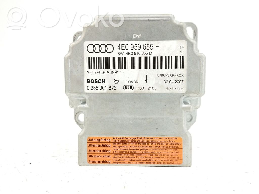 Unidad de control/módulo del Airbag   4E0959655H,0285001672