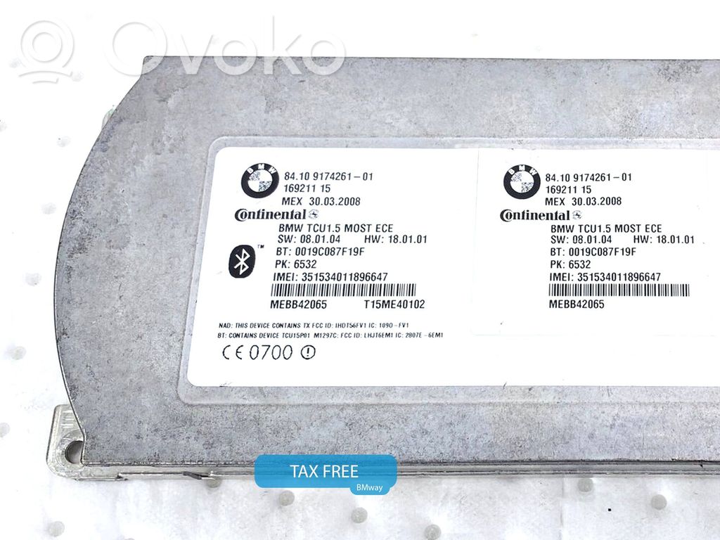 Unidad de control/módulo de bluetooth   9231093,84109174261,84109231093,65206935024,65206950704,6935024,6950704,6973681,6979766,9113281,9116800,9127056,9138178,9149615,9165332,9171347,9174261,9177754,9187317,9187320,9187923,9187924,9193857,9204344,9206423,9206778,9216365,9219824
