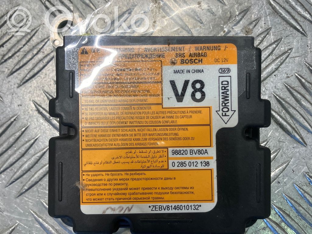 Sterownik / Moduł Airbag   98820BV80A,0285012138,ZEBV8146010132