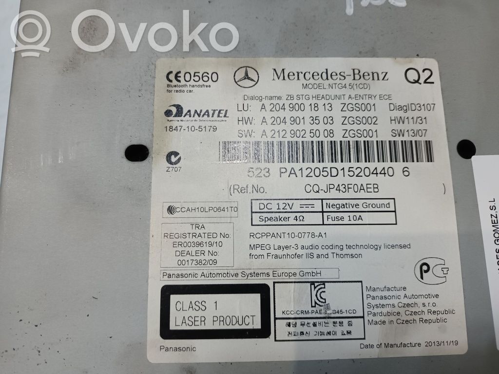 Mercedes-Benz C W204 Unitate principală radio/CD/DVD/GPS