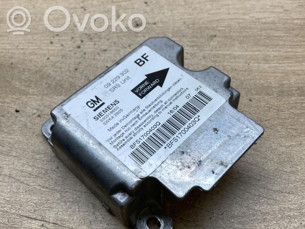Unidad de control/módulo del Airbag   09229302,5WK42925,BF