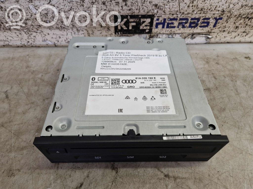 Audi A3 S3 8V Navigation unit CD/DVD player 