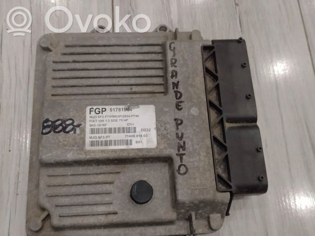 Fiat Grande Punto Komputer / Sterownik ECU silnika 