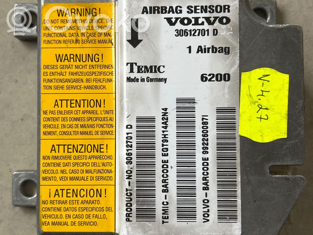Volvo S40, V40 Airbag control unit/module 