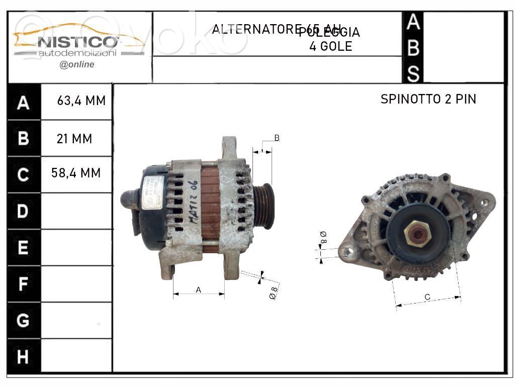 Chevrolet Matiz Generator/alternator 
