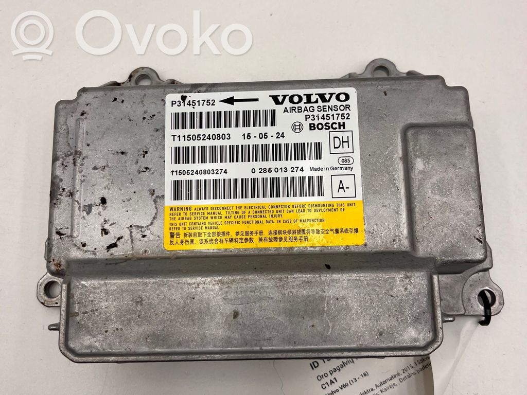 Volvo V60 Airbag control unit/module 