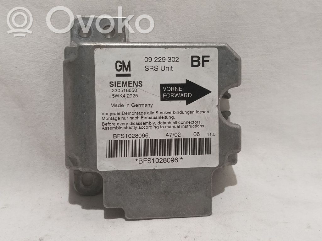 Unidad de control/módulo del Airbag   09229302,330518650,5WK42925