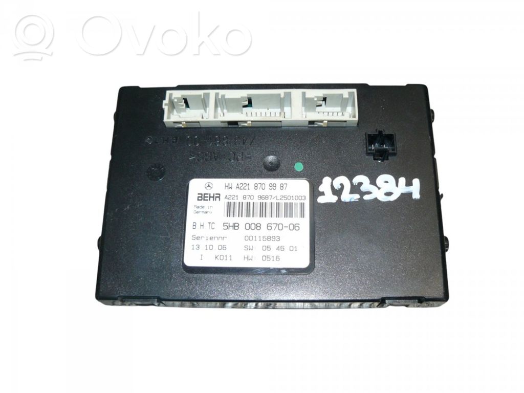 Mercedes-Benz S W221 Modul unitate control aer condiționat 