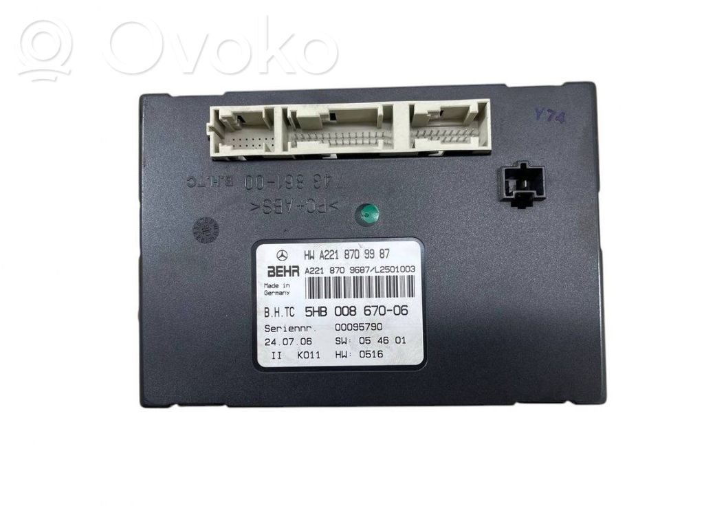 Mercedes-Benz S W221 Modul unitate control aer condiționat 