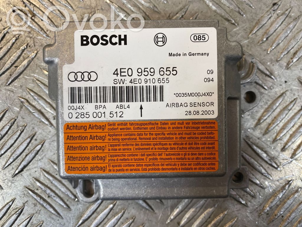 Module de contrôle airbag   4E0959655,0285001512,4E0910655