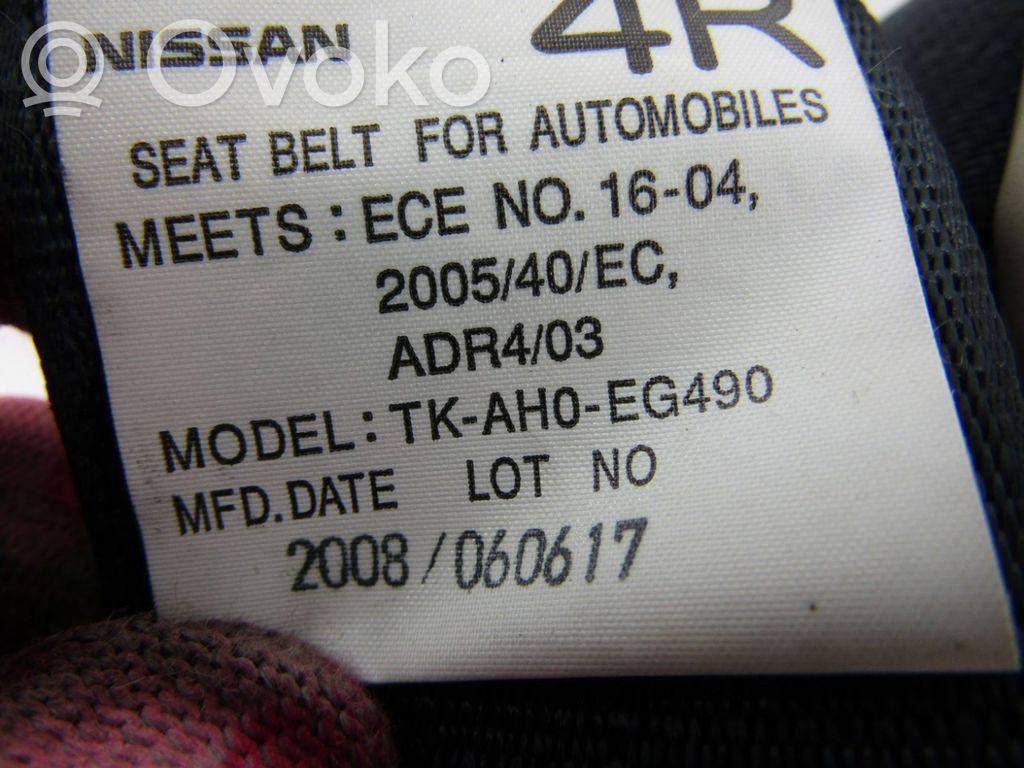 Nissan Murano Z51 Cinturón trasero 