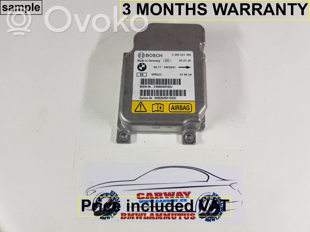 Airbag control unit/module   65776905491,6905491,6904696,1379036,1382905,6905491,6912123,8353598,8362119,8367035,8369023,8372521,8374799