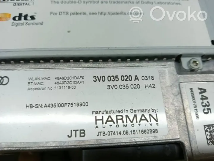 Skoda Superb B8 (3V) Radija/ CD/DVD grotuvas/ navigacija 3V0035020A