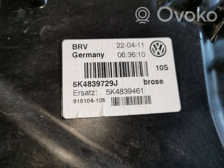 Volkswagen Golf VI Aizmugurē elektriskais loga pacelšanas mehānisms bez motoriņa 5K4839729J