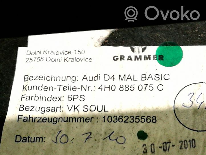 Audi A8 S8 D4 4H Galinės sedynės porankis 4H0885075C