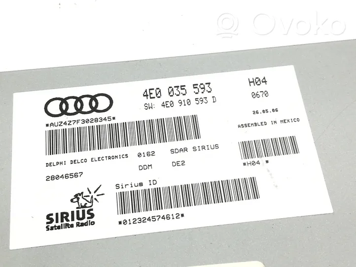 Audi A8 S8 D3 4E Controllo multimediale autoradio 4E0035593