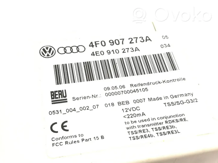 Audi A8 S8 D3 4E Module de pression des pneus 4F0907273A