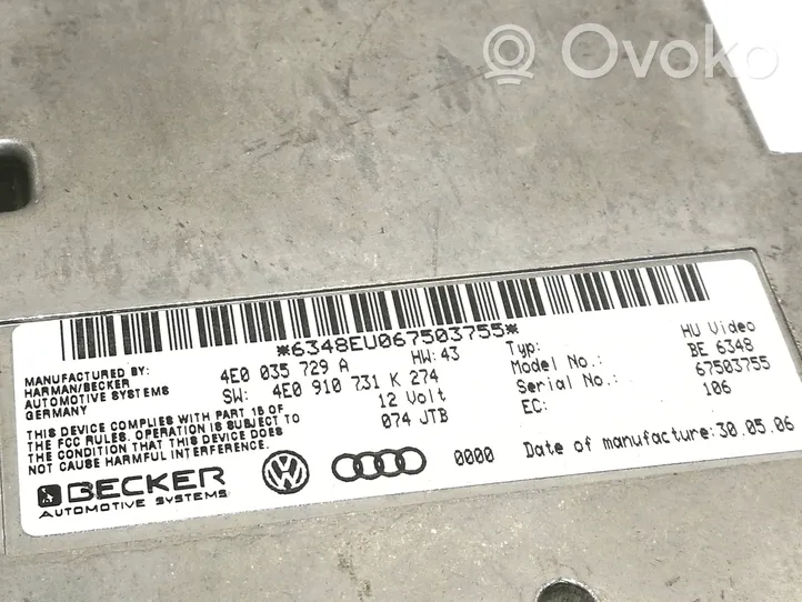 Audi A8 S8 D3 4E Multimedian ohjauslaite 4E0035729A