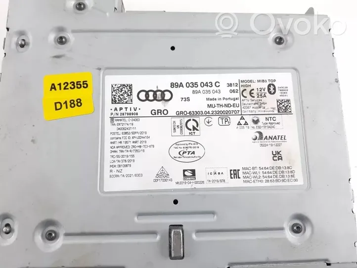 Audi Q4 Sportback e-tron Panel / Radioodtwarzacz CD/DVD/GPS 89A035043C