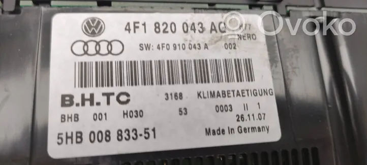 Audi A6 Allroad C6 Gaisa kondicioniera / klimata kontroles / salona apsildes vadības bloks (salonā) 4F1820043AG