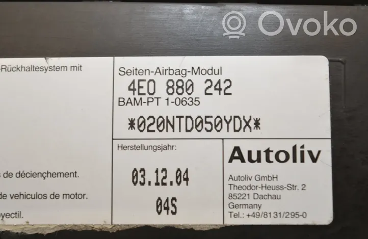 Audi A8 S8 D3 4E Airbag de siège 4E0880242