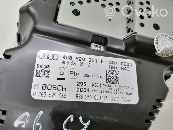 Audi A6 S6 C7 4G Compteur de vitesse tableau de bord 4G8920951E