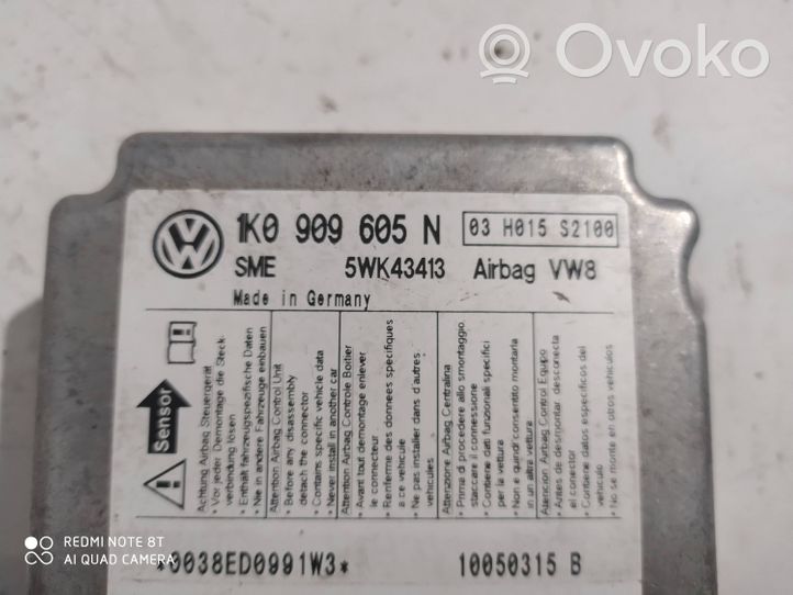 Volkswagen Golf V Turvatyynyn ohjainlaite/moduuli 1K0909605N
