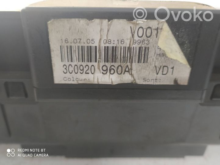 Volkswagen PASSAT B6 Compteur de vitesse tableau de bord 3C0920960A