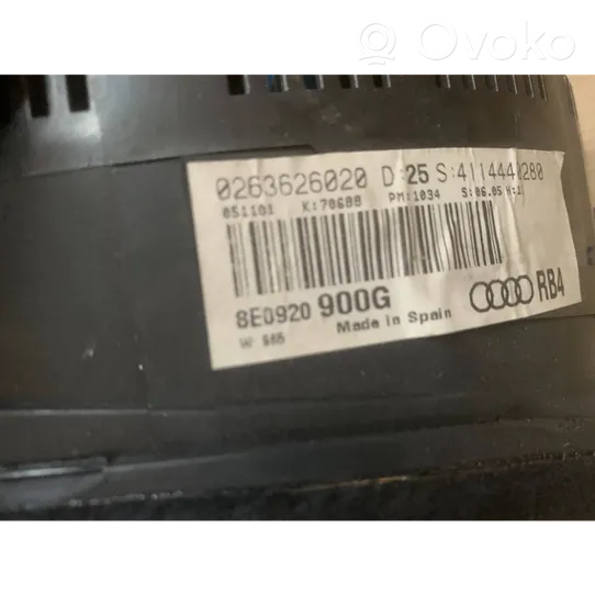 Audi A4 S4 B6 8E 8H Tachimetro (quadro strumenti) 8E0920900G