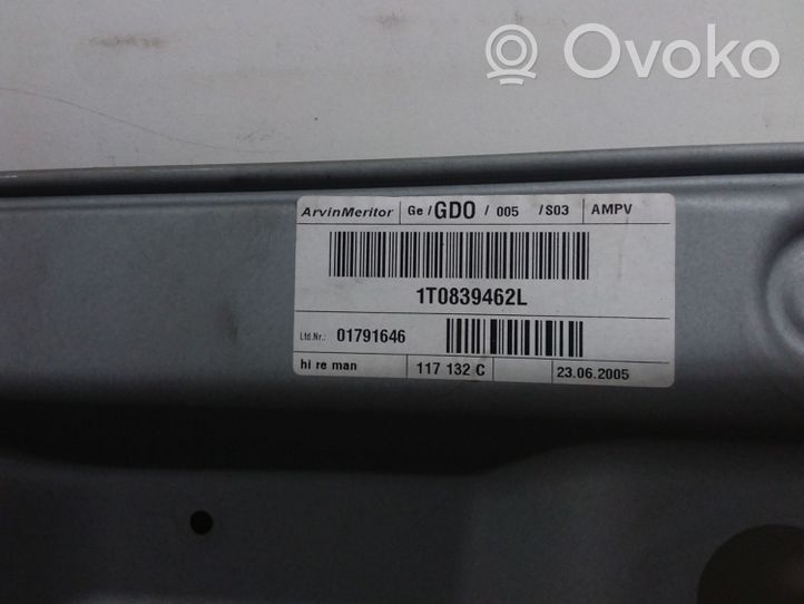 Volkswagen Touran I Ręczny podnośnik szyby drzwi tylnych 1T0839462L