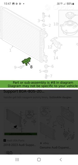 Audi Q5 SQ5 Jäähdyttimen kehyksen suojapaneelin kiinnike 80A805202