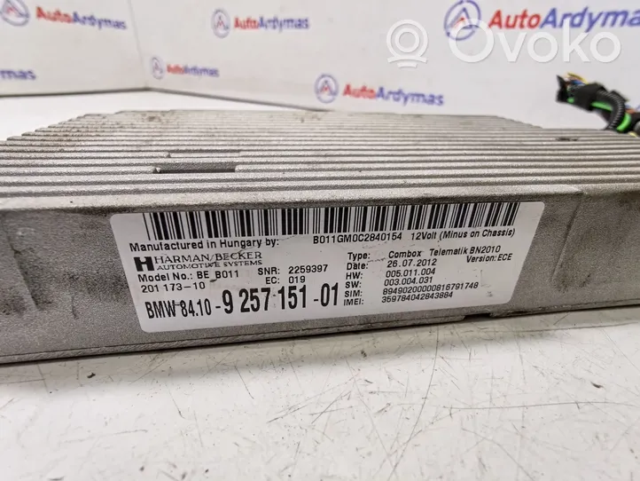 BMW 3 F30 F35 F31 Tālruņa vadības bloks 9257151