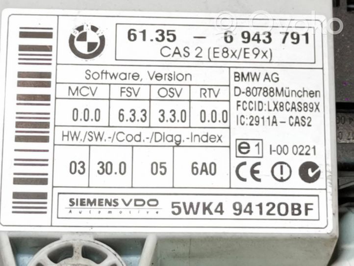 BMW 5 E60 E61 Unité de contrôle module CAS 6943791