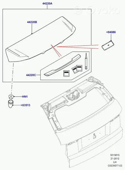 Land Rover Range Rover Evoque L538 Spoiler del portellone posteriore/bagagliaio 