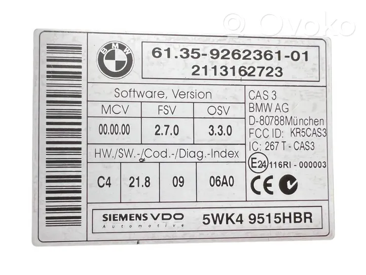 BMW 3 E90 E91 Kit centralina motore ECU e serratura 61359262361