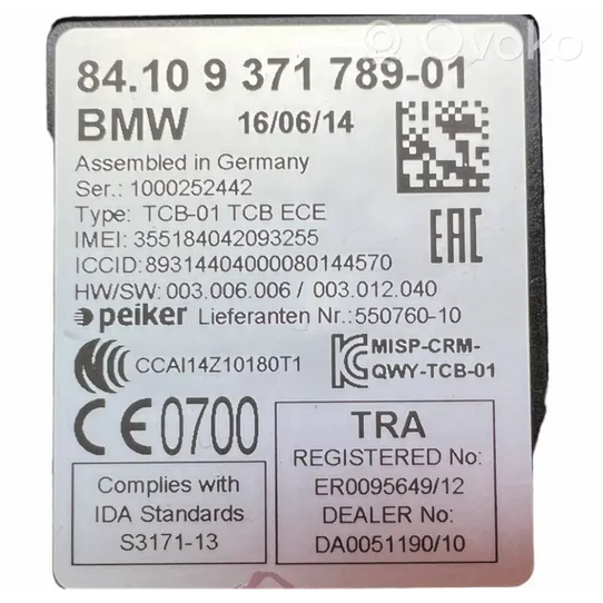 BMW 3 F30 F35 F31 Module unité de contrôle Bluetooth 84109371789