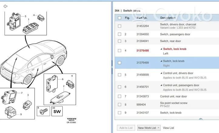 Volvo S60 Other switches/knobs/shifts 31376498