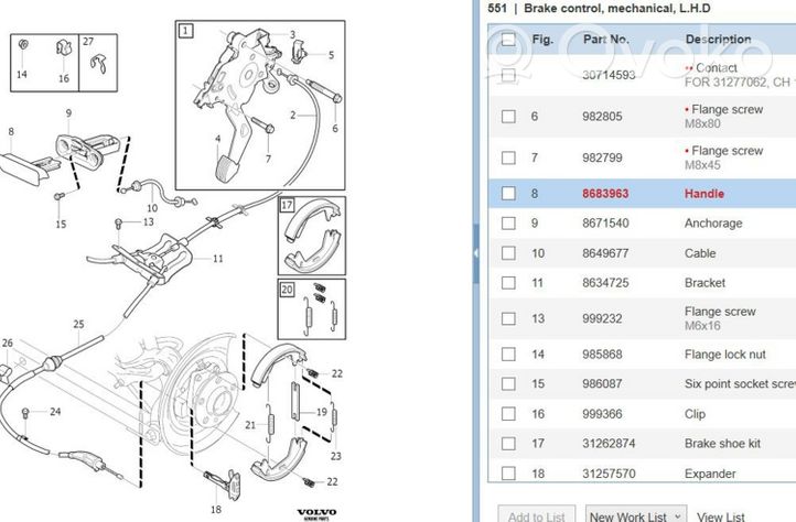 Volvo XC90 Hand parking brake switch 8683963