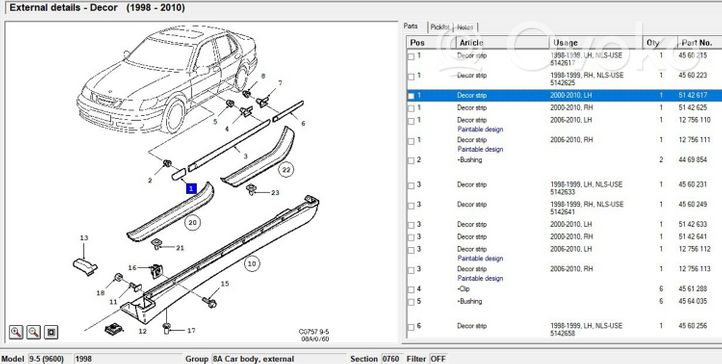 Saab 9-5 Grill / Wlot powietrza błotnika przedniego 5142617