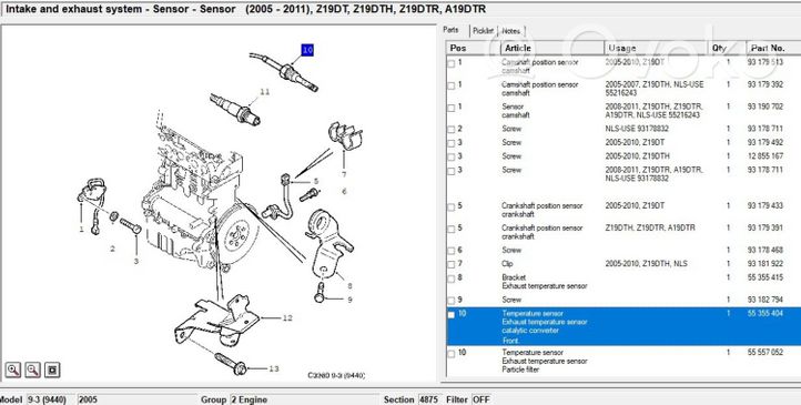 Saab 9-3 Ver2 Sensore temperatura dell’olio 55355404