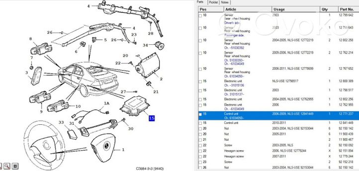 Saab 9-3 Ver2 Sterownik / Moduł Airbag 12771237