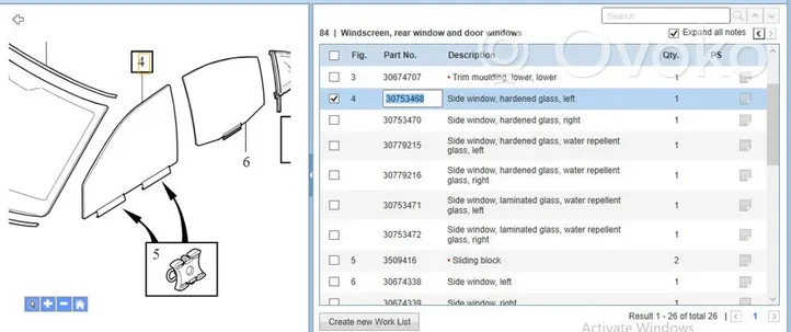 Volvo S80 Front door window glass four-door 30753468