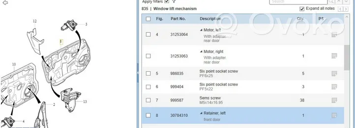Volvo S60 Elektryczny podnośnik szyby drzwi przednich 30784310