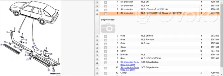 Saab 9000 CD Listwa boczna 9798216