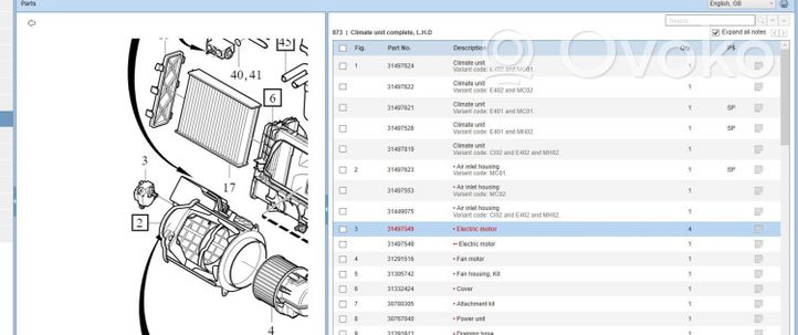 Volvo V60 Silniczek nagrzewnicy nawiewu klimatyzacji A/C 31497549