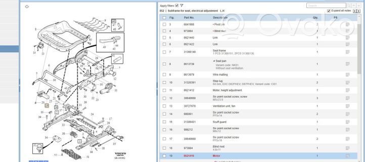 Volvo V60 Mechanizm regulacji fotela 8621416