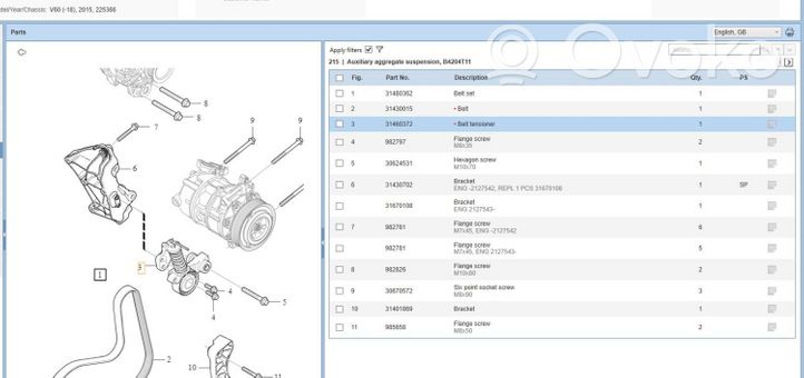 Volvo V60 Napinacz paska alternatora 31460372