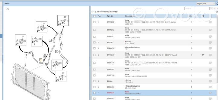 Volvo V60 Ilmastointilaitteen putki (A/C) 31369331